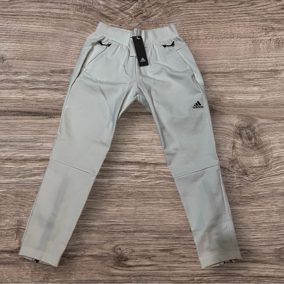 White Sweatpants Tapered Fit Elastic Waist ZNE TAPP PANT Zip Pockets Ladies S - Picture 2 of 14